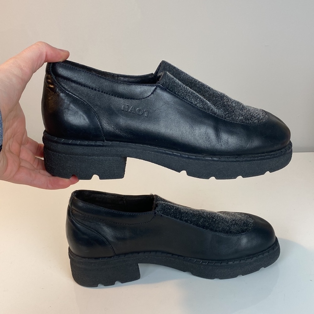 Naot Black Leather Mixed Media Chunky Loafer w/ Gray Fabric Detail Size EU 38.5 - Picture 13 of 16